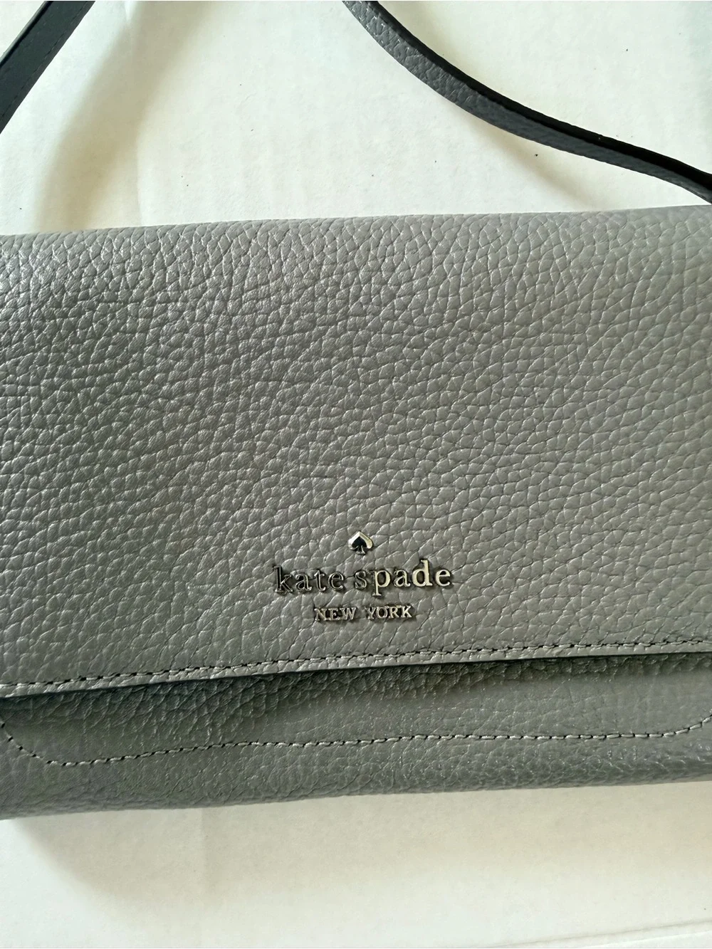 Kate Spade Harlow Wallet‎ with String - Gray Pebbled Leather Crossbody Wallet